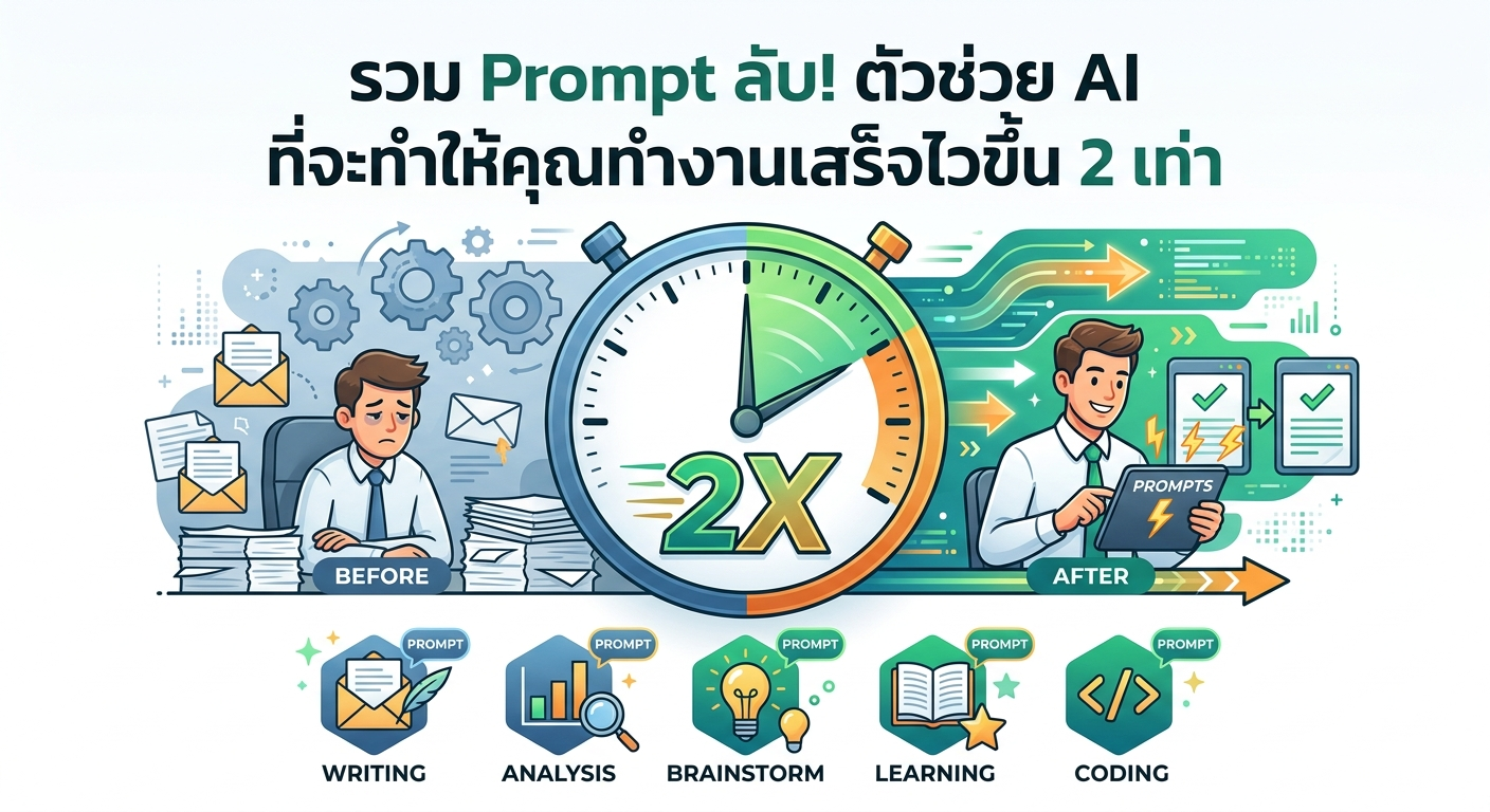 รวม Prompt ลับ! ตัวช่วย AI ที่จะทำให้คุณทำงานเสร็จไวขึ้น 2 เท่า
